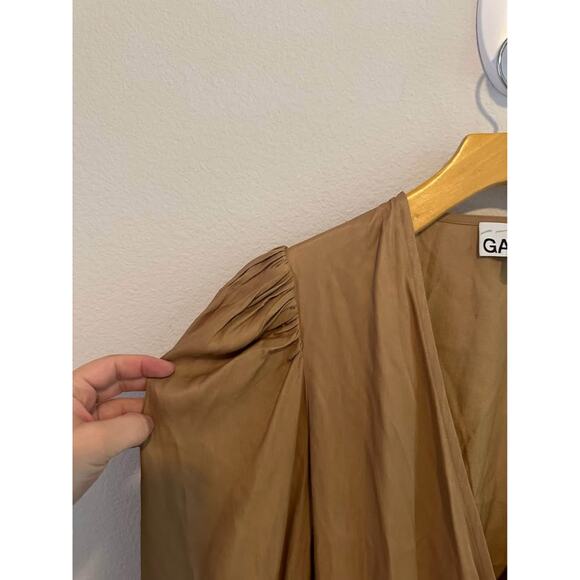 GANNI Women’s Viscose Twill Neutral Minimalist Wrap Blouse Sz 36 (S/M) - Picture 4 of 7